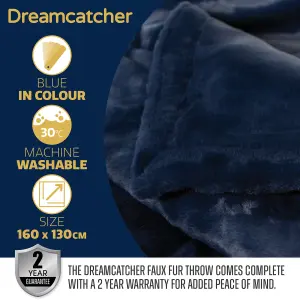 Dreamcatcher Blanket Throw Soft Faux Fur 160 x 130cm Overblanket Navy Blue