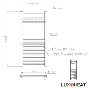 Towel Radiator Rail 800 x 400 for Central Heating with Chrome Finish