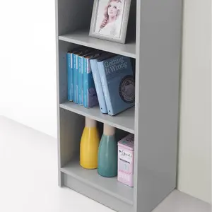 3 Tier Medium Narrow Bookcase Shelving Unit Living Room Office Bedroom Grey