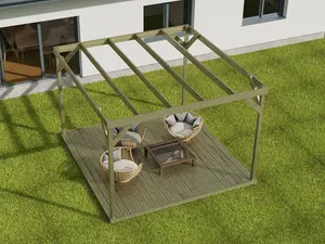 Wooden box pergola and decking, complete DIY kit (3.6m x 3.6m, Light green (natural) finish)