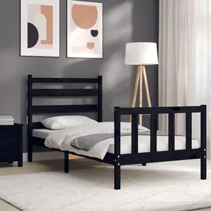 Berkfield Bed Frame with Headboard Black 100x200 cm Solid Wood