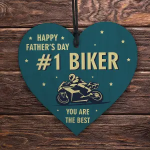 Red Ocean Fathers Day Gift For Biker Motorbike Gift For Dad Grandad Wood Heart Sign Gift For Him