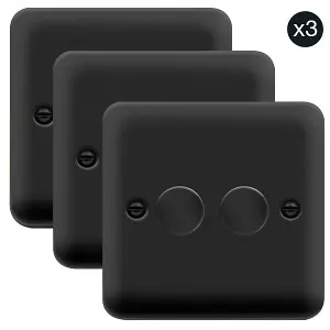 3 PACK - Curved Matt Black 2 Gang 2 Way LED 100W Trailing Edge Dimmer Light Switch - SE Home