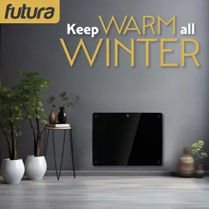 Futura Electric 1000W WIFI Glass Radiator Panel Heater Black Wall Mounted or Floor Standing Bathroom Safe, Timer and Thermostat