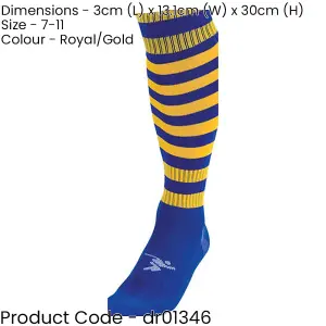 ADULT Size 7-11 Hooped Stripe Football Socks - ROYAL BLUE/GOLD Contoured Ankle