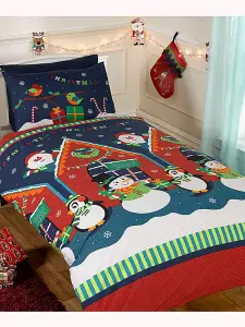 Santa's Grotto Single Christmas Duvet Cover and Pillowcase Set