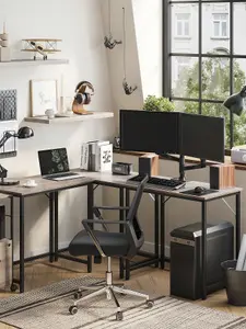 VASAGLE Computer Desk, Small Office Desk And Workstation, Work Desk For Home Office, Study, Bedroom, Metal Frame, Greige And Black