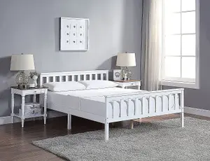 White Wooden Bed Frame King Size 5ft Slatted Bed