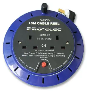 PRO ELEC - 2 Socket Cassette Reel, 5A, 10m