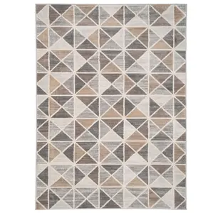 Neutral Beige Grey Geo Tile Area Rug 160x230cm