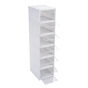 6 Tier 6 Compartment White Stackable Foldable Shoe Storage Box Unit for Home Hallway and Corner