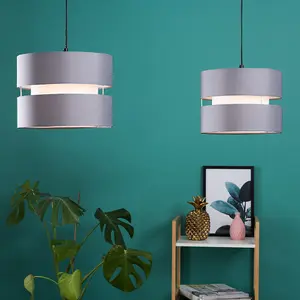 ValueLights Sophia Grey Ceiling Pendant Shade and B22 GLS LED 10W Warm White 3000K Bulb