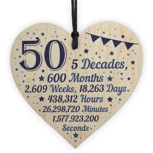 Red Ocean 50th Birthday Christmas Gift For Dad Mum Gift For A Friend Handmade Hanging Wooden Heart Plaque