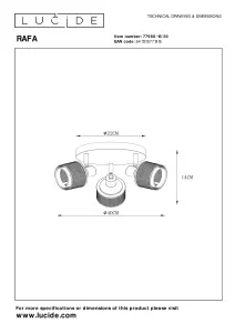 Lucide Rafa Classic Ceiling Spotlight 35cm - 3xE14 - Black