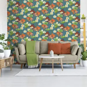 Muriva Blue Tropical 3D effect Embossed Wallpaper