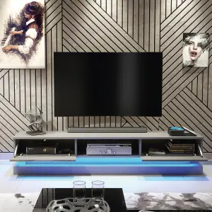 Bloom TV Unit 180cm Dark Grey with High Gloss Doors and LED Lighting - Creative Furniture