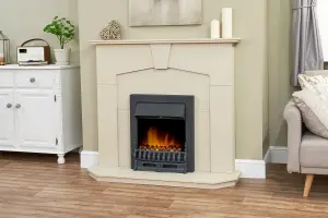 Adam Abbey Fireplace in Stone Effect with Blenheim Electric Fire in Black, 48 Inch