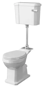 Kinston Traditional Comfort Height Toilet Pan, Mid Level Cistern, Flush Pipe Kit & Soft Close Seat - White - Balterley