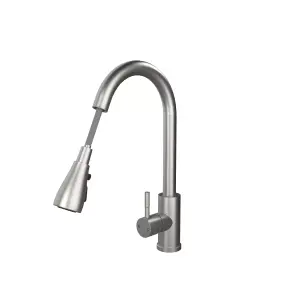 Kersin Luxr Brushed Steel Kitchen sink Mixer Tap with Pull-Out Hose and Spray Head