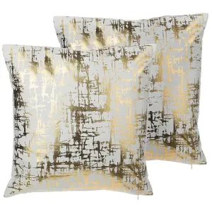 Set of 2 Cushions GARDENIA Cotton 45 x 45 cm Abstract Gold