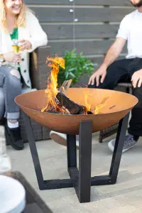 La Hacienda Icarus Oxidised Cast Iron Firepit with Steel Legs, 50cm x 66cm, Natural Rusted & Black