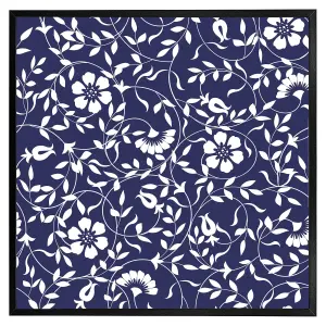 White flowers on navy (Picutre Frame) / 16x16" / Grey