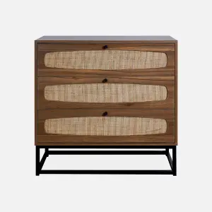 sweeek. 3-drawer chest with wood and cane effect Retro Natural 40x80x80 cm