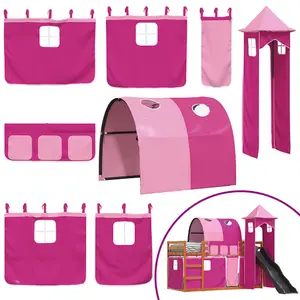 Berkfield Bunk Bed without Mattress with Slide and Curtains Pink 90x190 cm Single