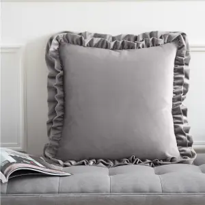 Catherine Lansfield So Soft Velvet Touch Double Frill 43x43 cm Cushion Silver Grey