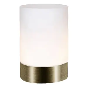 Small Antique Brass Touch Dimmable Table Lamp with Frosted Glass Shade