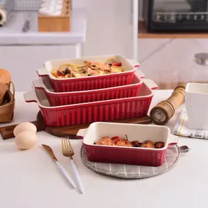  4 Piece Ceramic Baking Dish Set Red