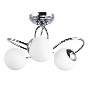 Sleek and Modern Chrome Plated IP44 Bathroom Ceiling Lamp with Opal Glass Heads