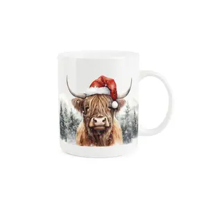 Highland Cow Mug - Christmas Santa Hat Gift/Present - Tea/Coffee Bone China Cup