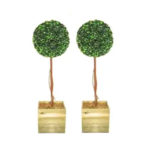 Pair of Artificial 3ft Topiary Ball Tree Indoor Outdoor Wall Door Decoration Boxwood Plant Weatherproof Ornamental Trees 90cm