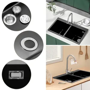 Quartz Undermount Kitchen Sink Double Bowl Black 835x490mm