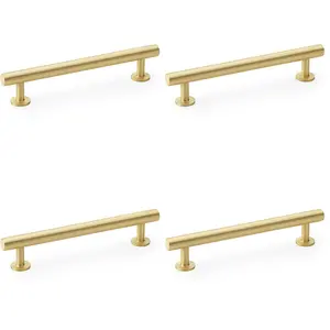 4 PACK - Round T Bar Pull Handle - Satin Brass - 128mm Centres SOLID BRASS Drawer Door