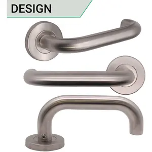 AFIT Satin Stainless Steel Return To Door Lever on Rose Handle Latch Kit - 76mm Hinges 66mm Latch