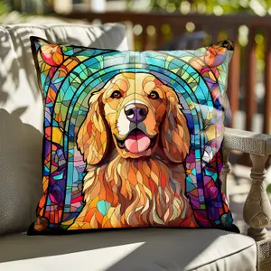 Faux Suede Cushion Golden Retriever Dog Stained Glass Effect Print 45cm x 45cm