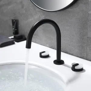 Shelf Mounted Black Curved Tap With Double Marble Handles