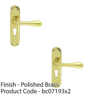 2 PACK - Rounded Flaired Latch & EURO Lock Door Handle - Polished Brass Lever Backplate