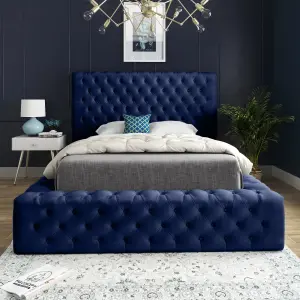 DS Living Cambridge Upholstered Soft Plush Blue Velvet Bed Frame 4FT6