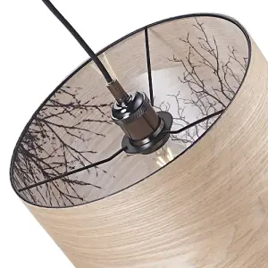 Eco Friendly Bamboo Wood Effect Lampshade with Black Woodland Trees Inner Lining