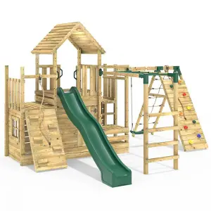 Rebo Modular Wooden Climbing Frame Playset - M26 Swings, Monkey Bars & Den