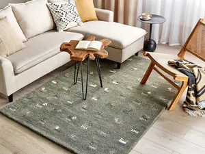 Wool Gabbeh Area Rug with Animal Motif 140 x 200 cm Green KIZARLI