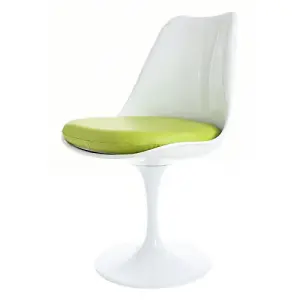 White Tulip Dining Chair with Green PU Cushion