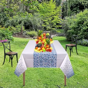 White Plastic Tablecloth, Sky Blue Polka Dot Printed Waterproof Table Cover - 54"x108"