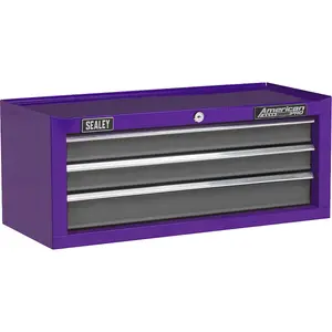 Purple 3 Drawer MID-BOX Tool Chest - Lockable Storage Cabinet 605mm x 260mm x 250mm