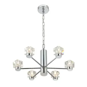 Luminosa Contemporary Multi Arm Pendant Ceiling 6 Light Chrome, Glass