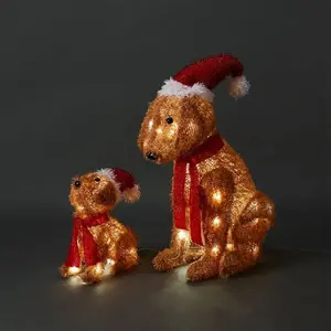 Multicolour Dog & Puppy Led Electrical Christmas Decoration Set Of 2