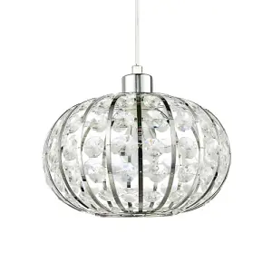 Modern Chrome Plated Basket Cage Style Pendant Shade with Clear Acrylic Beads